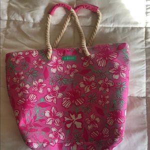 Pink floral beach tote